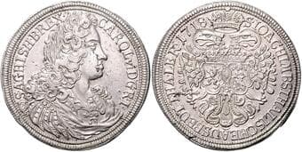 HOUSE OF HABSBURG CHARLES VI (1711 - 1740) 1 Thaler, 1718, Praha, 28,43g, Her 372 about EF | about EF , graffiti,...