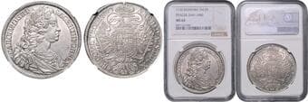 HOUSE OF HABSBURG CHARLES VI (1711 - 1740) 1 Thaler, 1730, Praha, Dav 1086 NGC MS 64 | Mimořádný exemplář! |...