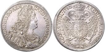 HOUSE OF HABSBURG CHARLES VI (1711 - 1740) 1 Thaler, 1732, Hall, 28,46g, Dav 1054 about UNC | about UNC , mírně...