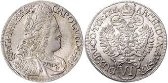 HOUSE OF HABSBURG CHARLES VI (1711 - 1740) 6 Kreuzer, 1726, Hall, 3,27g, Her 669 about UNC | about UNC KAREL VI....