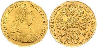 HOUSE OF HABSBURG MARIA THERESA (1740 - 1780) 1 Ducat, 1777, H. S. Karlsburg, 3,46g, Her 230 about EF | EF ,...