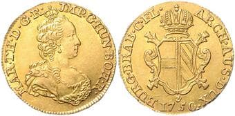 HOUSE OF HABSBURG MARIA THERESA (1740 - 1780) 2 Souverain d´or, 1750, Antwerpen, 11,1g, Früh 1681 EF | EF MARIE...