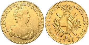 HOUSE OF HABSBURG MARIA THERESA (1740 - 1780) 2 Souverain d´or, 1761, 11g, Früh 1729 VF | about EF MARIE...