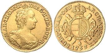 HOUSE OF HABSBURG MARIA THERESA (1740 - 1780) Souverain d´or, 1753, 5,53g, Früh 1687 about EF | about EF MARIE...