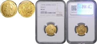 HOUSE OF HABSBURG FRANCIS I STEPHEN (1740 - 1765) 1 Ducat, 1757, W I, Früh 20 NGC MS 60 | Mimořádný exemplář!...