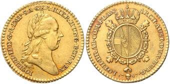 HOUSE OF HABSBURG JOSEPH II (1765 - 1790) 2 Souverain d´or, 1787, Brüssel, 11,02g, Früh 1359 about EF | about EF...