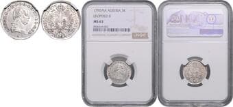 HOUSE OF HABSBURG LEOPOLD II (1790 - 1792) 3 Kreuzer, 1790, A, Früh 1550 NGC MS 63 | Mimořádný exemplář! |...