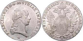 HOUSE OF HABSBURG FRANCIS II / I (1792 - 1806 - 1835) 1 Thaler, 1813, G, 28,05g, Früh 132 about UNC | about UNC ...