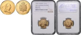 HOUSE OF HABSBURG FRANCIS II / I (1792 - 1806 - 1835) 1/2 Souverain d´or (re-mintage from the year 1823), 1793/1823,...