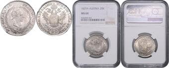 HOUSE OF HABSBURG FRANCIS II / I (1792 - 1806 - 1835) 20 Kreuzer, 1829, A, Früh 367 NGC MS 64 | Mimořádný...