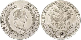 HOUSE OF HABSBURG FRANCIS II / I (1792 - 1806 - 1835) 10 Kreuzer, 1827, A, 3,92g, Früh 420 EF | EF , justovaný |...