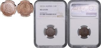 HOUSE OF HABSBURG FRANCIS II / I (1792 - 1806 - 1835) 1/4 Kreuzer, 1812, A, Früh 523 NGC MS 64 BN FRANTIŠEK II....