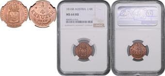 HOUSE OF HABSBURG FRANCIS II / I (1792 - 1806 - 1835) 1/4 Kreuzer, 1816, B, Früh 549 NGC MS 64 RB FRANTIŠEK II....