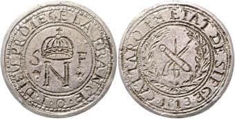 HOUSE OF HABSBURG FRANCIS II / I (1792 - 1806 - 1835) 5 Francs (with Bombs), Siege of Cattaro, 1813, 29,56g, Früh...