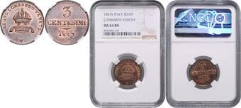 HOUSE OF HABSBURG FERDINAND V / I (1835 - 1848) 3 Centesimi, 1843, V, Früh 1054 NGC MS 64 BN | Mimořádný...