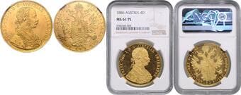 HOUSE OF HABSBURG FRANZ JOSEPH I (1848 - 1916) 4 Ducats, 1886, Wien, Früh 1135 NGC MS 61 PL | Mimořádný...