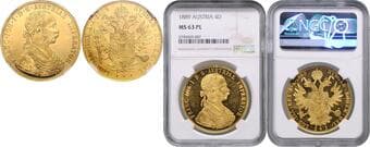 HOUSE OF HABSBURG FRANZ JOSEPH I (1848 - 1916) 4 Ducats, 1889, Wien, Früh 1138 NGC MS 63 PL | Mimořádný...