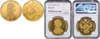 HOUSE OF HABSBURG FRANZ JOSEPH I (1848 - 1916) 4 Ducats, 1892, Wien, Früh 1141 NGC MS 62 PL FRANTIŠEK JOSEF I....