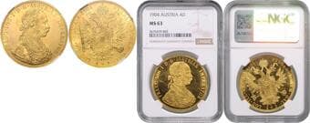 HOUSE OF HABSBURG FRANZ JOSEPH I (1848 - 1916) 4 Ducats, 1904, Wien, Früh 1153 NGC MS 63 FRANTIŠEK JOSEF I....