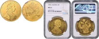 HOUSE OF HABSBURG FRANZ JOSEPH I (1848 - 1916) 4 Ducats, 1905, Wien, Früh 1154 NGC MS 61 FRANTIŠEK JOSEF I....
