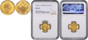 HOUSE OF HABSBURG FRANZ JOSEPH I (1848 - 1916) 1 Ducat, 1857, A, Früh 1182 NGC MS 63 FRANTIŠEK JOSEF I. (1848 -...