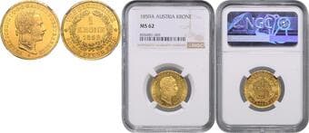 HOUSE OF HABSBURG FRANZ JOSEPH I (1848 - 1916) 1 Federal Corona, 1859, A, Früh 1279 NGC MS 62 | Mimořádný...