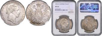 HOUSE OF HABSBURG FRANZ JOSEPH I (1848 - 1916) 1 Thaler, 1853, A, Früh 1350 NGC MS 62 FRANTIŠEK JOSEF I. (1848...