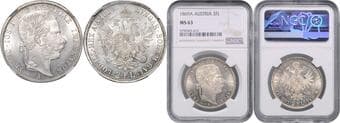 HOUSE OF HABSBURG FRANZ JOSEPH I (1848 - 1916) 2 Gulden, 1869, A, Früh 1367 NGC MS 63 FRANTIŠEK JOSEF I. (1848...