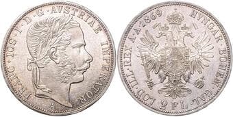 HOUSE OF HABSBURG FRANZ JOSEPH I (1848 - 1916) 2 Gulden, 1869, A, 24,71g, Früh 1367 EF | EF , rysky | hairlines ...