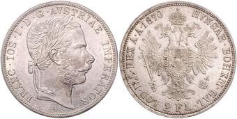 HOUSE OF HABSBURG FRANZ JOSEPH I (1848 - 1916) 2 Gulden, 1870, A, 24,69g, Früh 1368 EF | EF , rysky | hairlines ...