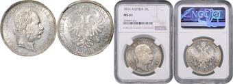 HOUSE OF HABSBURG FRANZ JOSEPH I (1848 - 1916) 2 Gulden, 1876, Wien, Früh 1375 NGC MS 63 FRANTIŠEK JOSEF I....