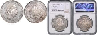 HOUSE OF HABSBURG FRANZ JOSEPH I (1848 - 1916) 2 Gulden, 1891, Wien, Früh 1390 NGC MS 64 PL | Mimořádný...