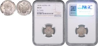 HOUSE OF HABSBURG FRANZ JOSEPH I (1848 - 1916) 10 Kreuzer, 1853, B, Früh 1585 NGC MS 64 | Mimořádný exemplář!...