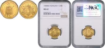 HOUSE OF HABSBURG FRANZ JOSEPH I (1848 - 1916) 20 Korona, 1908, KB, Früh 2072 NGC MS 62 FRANTIŠEK JOSEF I....