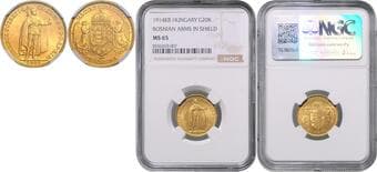 HOUSE OF HABSBURG FRANZ JOSEPH I (1848 - 1916) 20 Korona Bosna, 1914, KB, Früh 2080 NGC MS 65 | Mimořádný...
