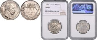 HOUSE OF HABSBURG FRANZ JOSEPH I (1848 - 1916) 2 Korona, 1914, KB, Früh 2113 NGC MS 62 FRANTIŠEK JOSEF I. (1848...