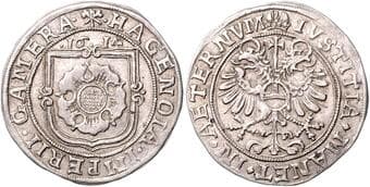 GERMAN STATES HAGENAU Dicken (1/4 Thaler) Hagenau, 1614, 8,59g, KM 28 about EF | about EF HAGENAU Dicken (1/4...