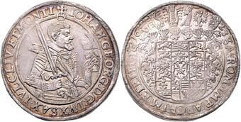 GERMAN STATES SAXONY 1 Thaler John George I, Elector of Saxony (1616 - 1656), 1623, 29g, Dav 7601 about EF | about...