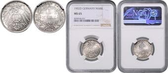 GERMAN STATES SINCE 1871 GERMAN EMPIRE 1 Mark, 1902, D, Jäg 17 NGC MS 65 NĚMECKÉ CÍSAŘSTVÍ 1 Marka, 1902,...