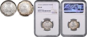 GERMAN STATES SINCE 1871 GERMAN EMPIRE 1 Mark, 1914, A, Jäg 17 NGC MS 68 NĚMECKÉ CÍSAŘSTVÍ 1 Marka, 1914,...