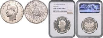GERMAN STATES SINCE 1871 BAVARIA 3 Mark Bavaria, 1913, D, Jäg 47 NGC PF 65 ULTRA CAMEO BAVORSKO (BAYERN) 3...