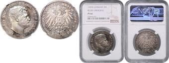 GERMAN STATES SINCE 1871 REUSS ELDER LINE (GREIZ) 3 Mark Reuss Elder Line (Greiz), 1909, A, Jäg 119 NGC PF 66 ...