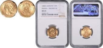GERMAN STATES SINCE 1871 PRUSSIA 10 Mark Prussia, 1888, A, Jäg 247 NGC MS 64 PRUSKO (PREUSSEN) 10 Marka Prusko...