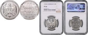 GERMAN STATES SINCE 1871 WEIMAR REPUBLIC 3 Mark Weimar Republic, 1924, A, Jäg 312 NGC PF 66 VÝMARSKÁ REPUBLIKA...