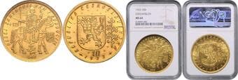 CZECHOSLOVAKIA CZECHOSLOVAK REPUBLIC 10 Ducats, 1933, Kremnica, MCHCSR1D-001 NGC MS 64 ČESKOSLOVENSKÁ REPUBLIKA...