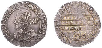 The Gary Oddie Collection of English Regal Shillings
Charles I (1625-1649), Oxford mint, Shilling, 1643, mm. plume...