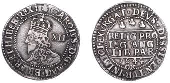 The Gary Oddie Collection of English Regal Shillings
Charles I (1625-1649), Oxford mint, Shilling, 1644, mm. plume...