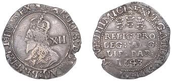The Gary Oddie Collection of English Regal Shillings
Charles I (1625-1649), Bristol mint, Shilling, 1643, mm. plume...