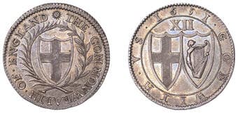 The Gary Oddie Collection of English Regal Shillings
A Pattern Shilling by Thomas Simon for Pierre Blondeau, 1651,...