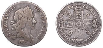 The Gary Oddie Collection of English Regal Shillings
Charles II (1660-1685), Milled coinage, Shilling, 1666, Guinea...